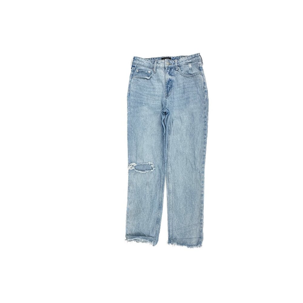 Free Assembly Distressed Raw Hem Super High Rise Straight Women size 8 Blue Jean